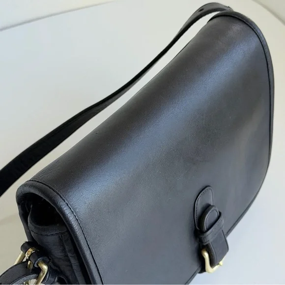 Vintage Coach Black Leather Crossbody Saddle Pouch Bag 9590 Made In NYC '80's - Picture 8 of 16